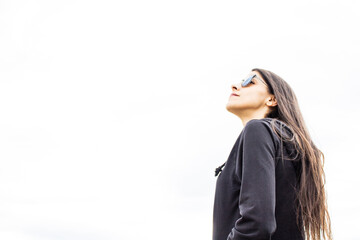 Women closeup outdoors looking upside