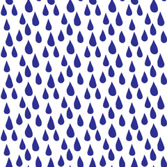 Blue drops hand drawn seamless pattern in cartoon doodle style rain