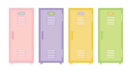 Colorful and cute locker room cabinet illustration graphic. Steel lockers in gym, middle school, high school and gym. - obrazy, fototapety, plakaty