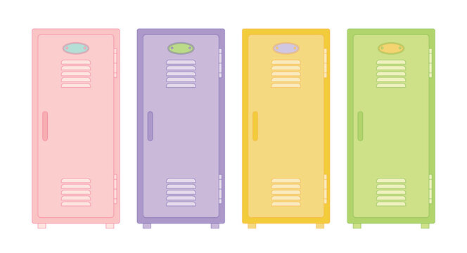 Colorful And Cute Locker Room Cabinet Illustration Graphic. Steel Lockers In Gym, Middle School, High School And Gym.