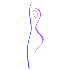 abstract image of a woman running or doing gymnastics or dancing, color sketch in several lines on a white background