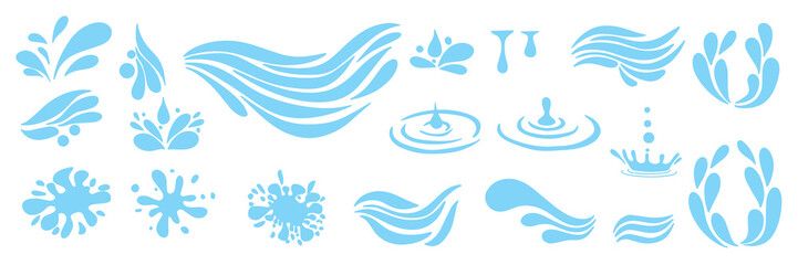 Set of wave water. Drops of water or oil. Hand draw vector illustration