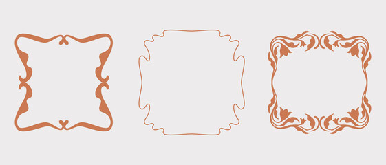 Vector logo design template and badge in simple wavy linear style - floral elements and frames, packaging organic products, hand-crafted goods, posters, prints