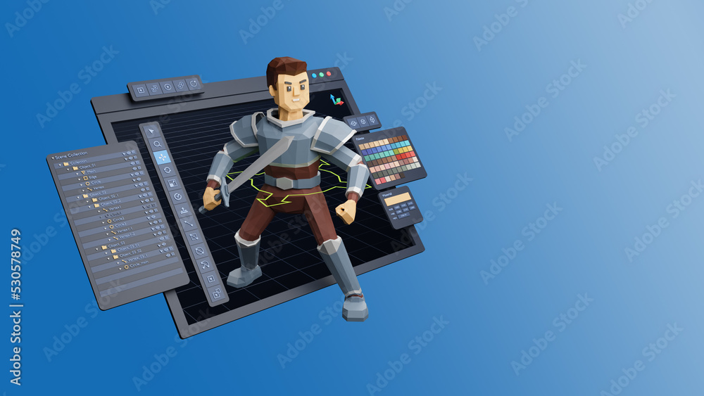 Poster game design development create characters animate pose 3d graphics artwork.video game designer devel