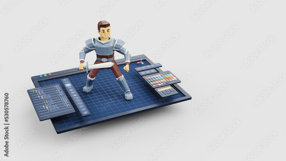 Poster game design development create characters animate pose 3d graphics artwork.video game designer devel