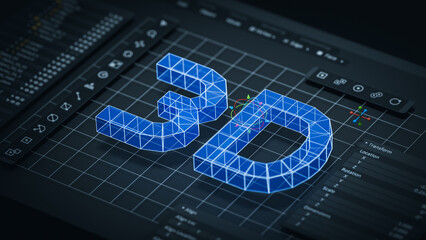 Engineering designer design 3D CAD software program Industrial engine model mechanical dimensional digital manufacturing factory engineer computer screen. 3d rendering.