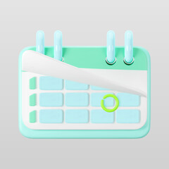 3d blue calendar icon with highlighted circle day and flipping pages. Save the date. Render of weekly schedule planner with mark the date. Calendar important day concept. 3d cartoon simple vector