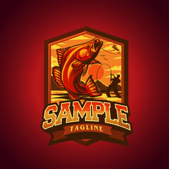 fish jumping wave mascot illustration