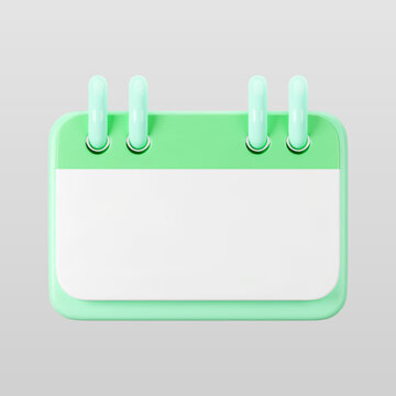 3d green calendar icon on gray background. Render of daily birthday schedule planner, valentine's or wedding day. Calendar events plan, work planning concept. 3d cartoon simple vector illustration