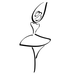 ballerina in a lush dress dancing standing on one leg, black abstract sketch