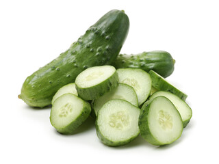 Green cucumber slice on the white background 