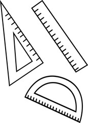 Black and white illustration of school supplies.