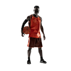professional basketball player in sportswear with moving ball action low poly