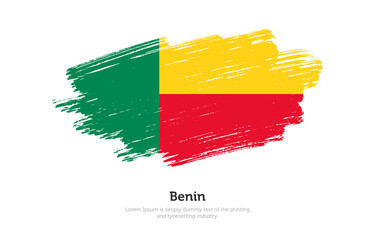 Obraz premium Modern brushed patriotic flag of Benin country with plain solid background