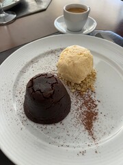 chocolate cake and ice cream 