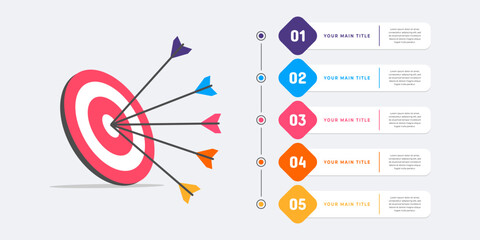 Goals infographic template. Business concept with 5 steps.	