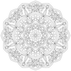 Colouring page, hand drawn, vector. Mandala 89, ethnic, swirl pattern, object isolated on white background.