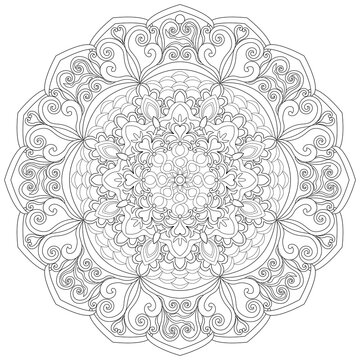 Colouring page, hand drawn, vector. Mandala 89, ethnic, swirl pattern, object isolated on white background.
