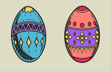 Easter eggs sticker colorful vintage
