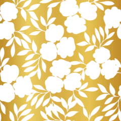 Foto op Canvas Seamless abstract silhouette floral pattern on golden background. © Delali
