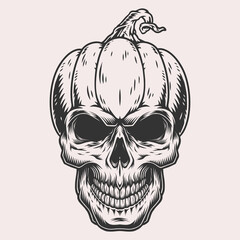 Halloween skull monochrome vintage emblem