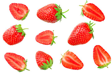Strawberry with sliced strawberry isolated on white background. clipping path. Top view