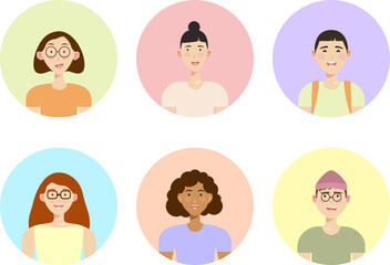 Set of vector characters girls and boys, children, students and kids