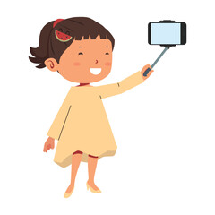 Cute Girl  Holding Selfie Stick with Smartphone
