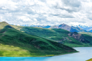 Naklejka na ściany i meble YamdrokTso Lake, one of the three largest holy lakes in Tibet
