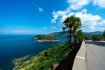 Promthep Cape is one of the most photographed locations in Phuket. Phromthep cape viewpoint at blue sea sky in Phuket, Thailand. - 530586796