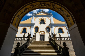 Church of baroque monastery at Svata Hora - The Holy Mountain. Pribram, Czech Republic