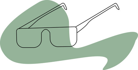 Vector icon of glasses on the background of an abstract gray-green blur. Linear icon. Vector illustration. Summer, sun, glasses, sunglasses,3d movies, vision.