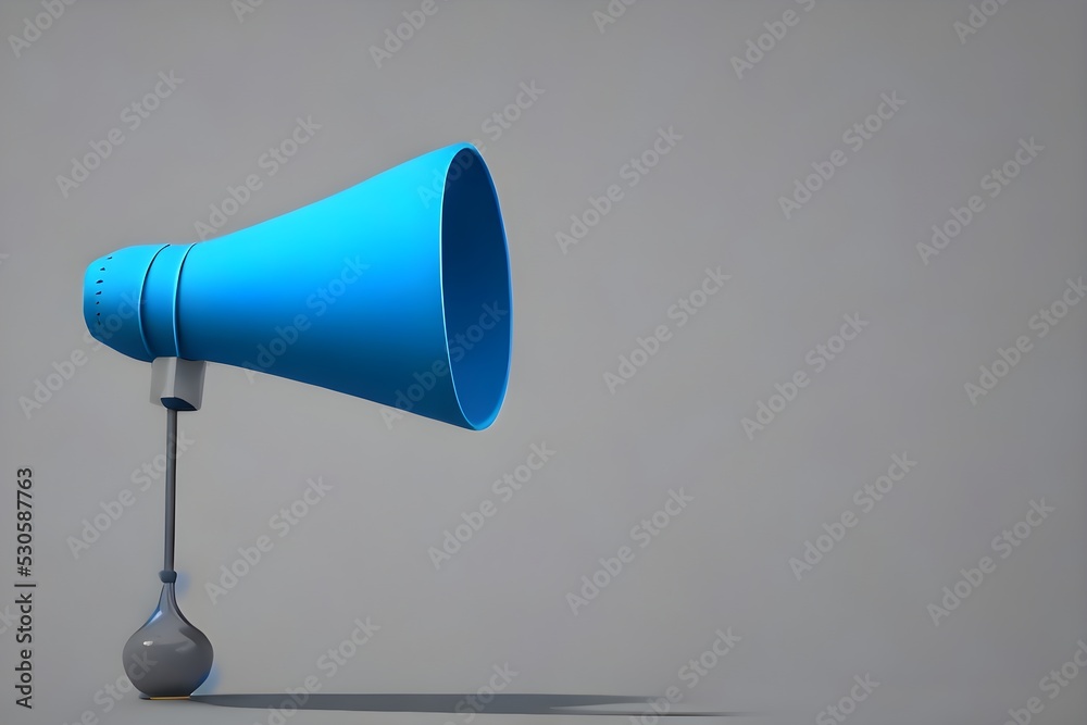 Wall mural blue megaphone 3d with copy space. social media hire news announce speaker. promotion sale loudspeak