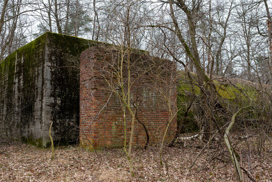 Kędzierzyn-Koźle, woj. Opolskie, Polska 29.03.2022. Niemieckie fortyfikacje z II wojny światowej, bunkier przeciwlotniczy typu Salzgitter-Bunker, Krankenhäuser, widok z zewnątrz (9).