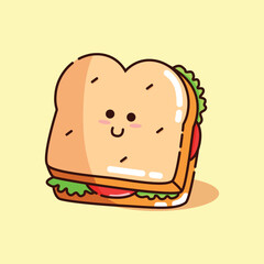 illustration vector graphic of Cute Doodle Sandwich stuffed with lettuce, tomato and sliced meat inside. perfect for display menu, children's book, logos, icons. etc