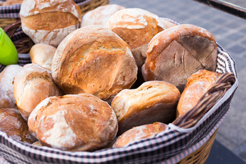 ruddy rolls of fresh warm grain bread