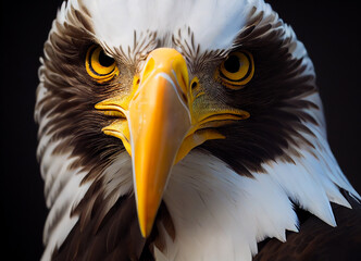 Bald eagle, realistic wildlife illustration of birds species, head with beak and white feathers