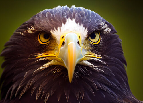 Image Of The Piercing Look Of A Wild Raptor, Kind Of Powerful Golden Eagle With Yellow Beak, Protected Species