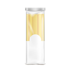 Blank realistic spaghetti pack mockup with clear plastic top