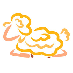 fluffy little lamb with yellow wool resting lying