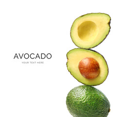 Creative layout made of avocado on the white background. Flat lay. Food concept.