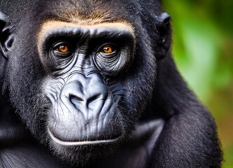Close-up of the head of an African gorilla
