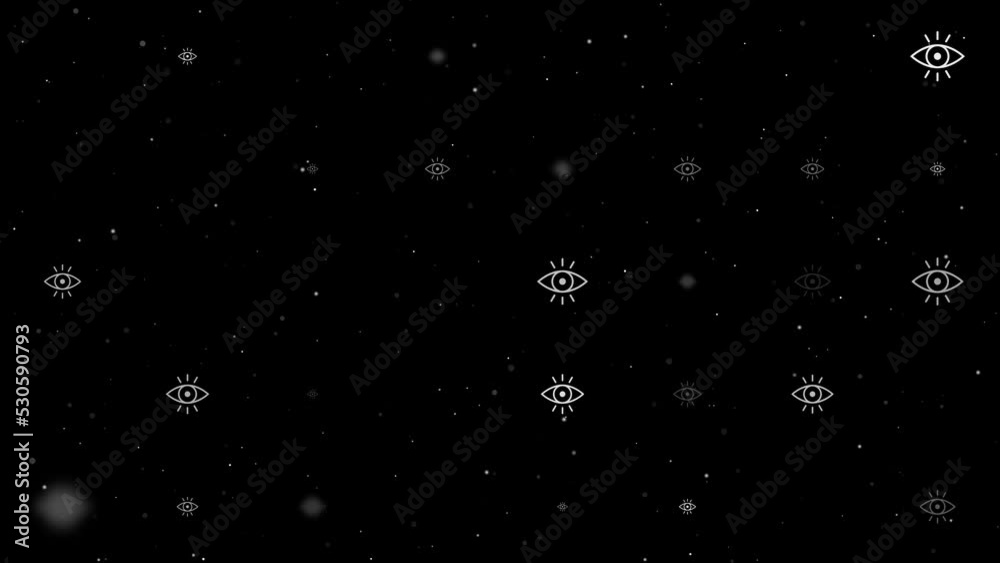 Poster template animation of evenly spaced vision symbols of different sizes and opacity. animation of tran
