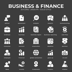 Business and Finance Icon Pack With Black Color