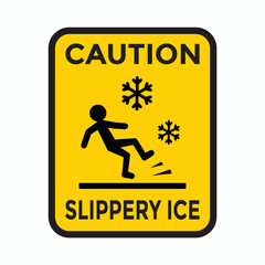 slippery ice yellow warning sign, vector illustration 