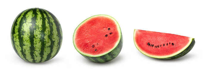 watermelon, half and sliced isolated on white background, Watermelon macro studio photo, set