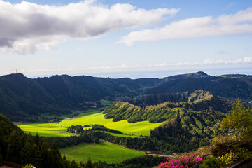 Fototapeta premium landscape in the mountains with green valleys