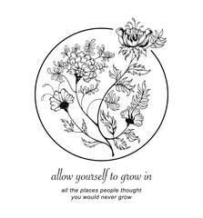 Fototapeta premium wild flowers illustration with quote