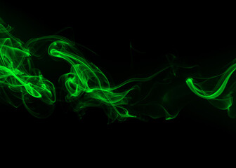 Green smoke on black background, darkness concept