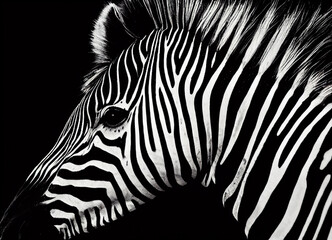 Zebra head, black and white, close-up on the face